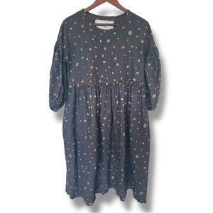 Not Perfect Linen X Aline Bea Heavy Linen Delphi Dress S/M Blue Floral